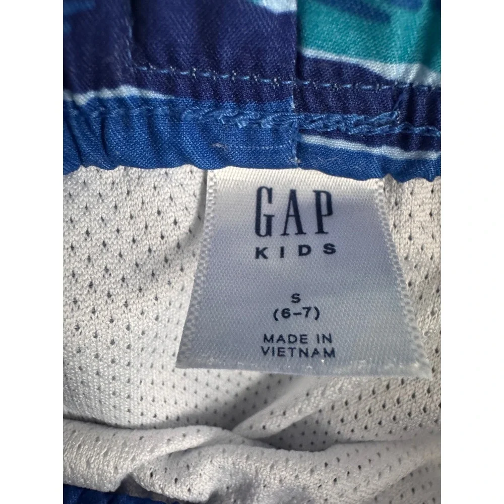 Gap Kids‎ Boys Blue Wavy Stripe Swim Trunks Board Shorts Lined Size S 6-7